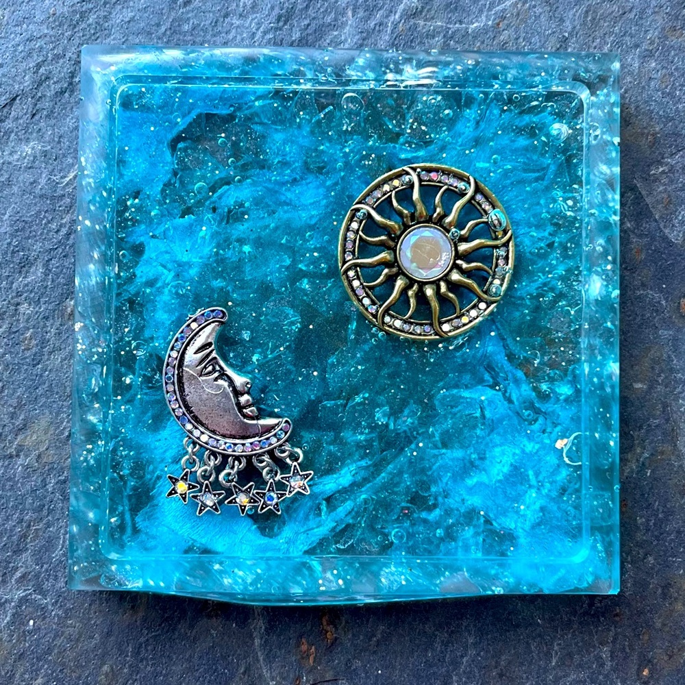 Sun and Moon Star jewelry tray dish epoxy Resin handmaid